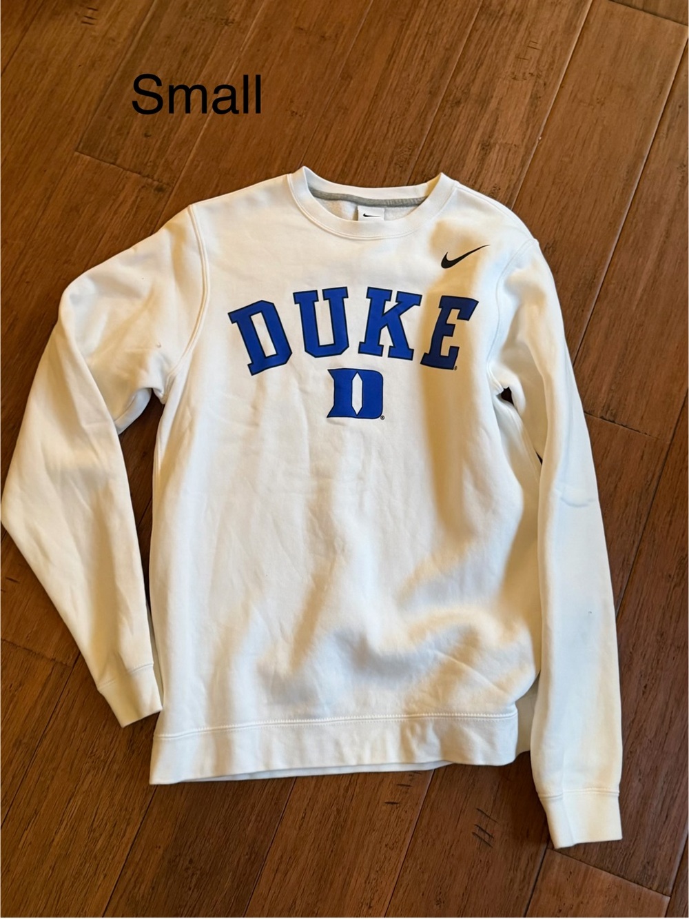 Nike White Crewneck Sweatshirt with Blue Duke Logo